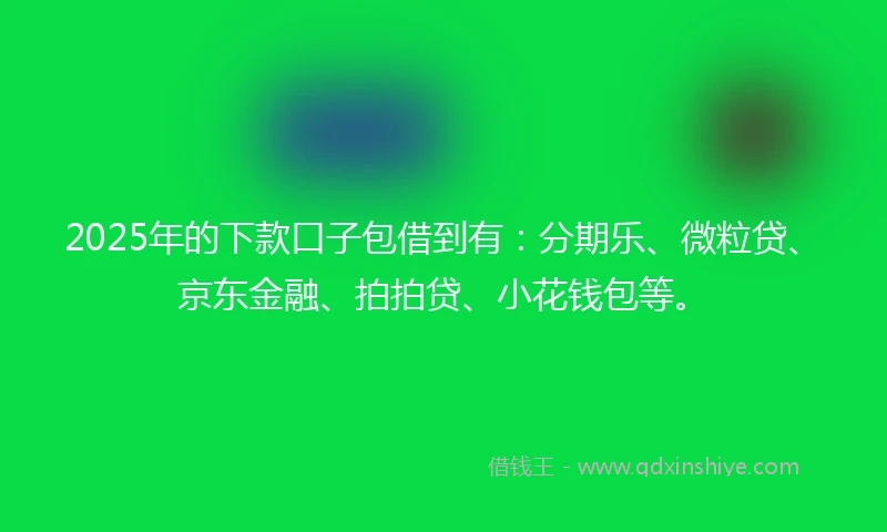 2025年的下款口子包借到有：分期乐、微粒贷、京东金融、拍拍贷、小花钱包等。