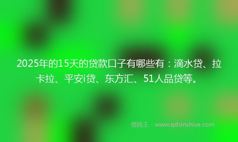 2025年的15天的贷款口子有哪些有：滴水贷、拉卡拉、平安i贷、东方汇、51人品贷等。