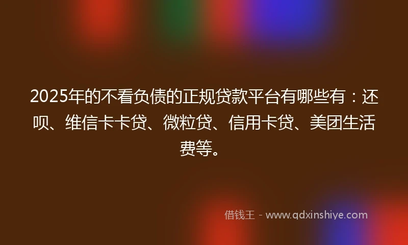 2025年的不看负债的正规贷款平台有哪些有：还呗、维信卡卡贷、微粒贷、信用卡贷、美团生活费等。