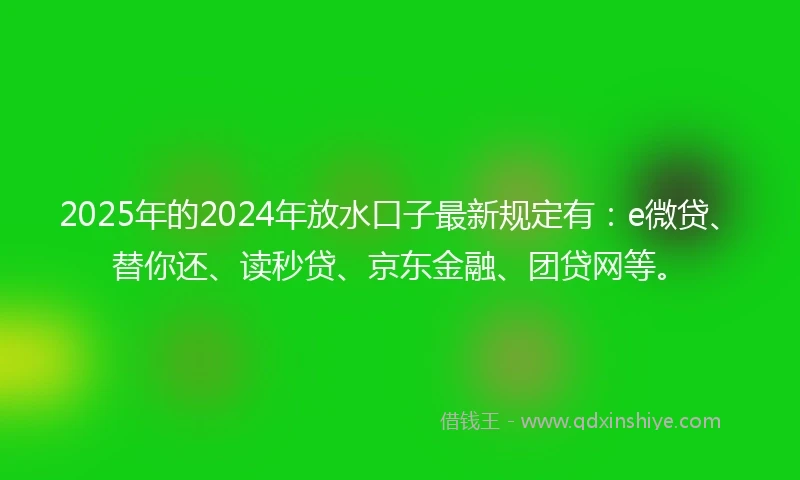 2025年的2024年放水口子最新规定有：e微贷、替你还、读秒贷、京东金融、团贷网等。