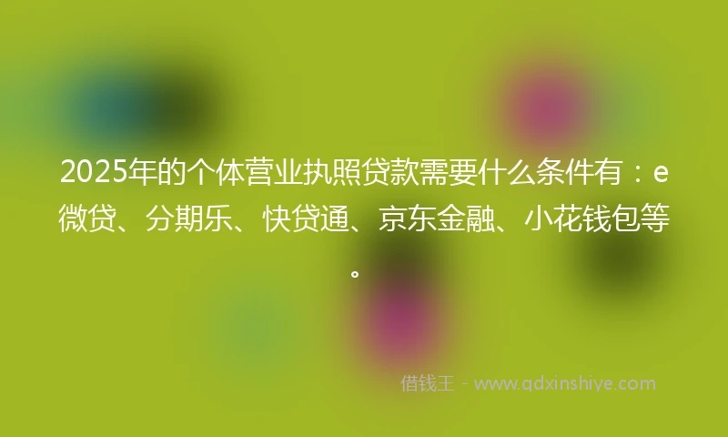 2025年的个体营业执照贷款需要什么条件有：e微贷、分期乐、快贷通、京东金融、小花钱包等。