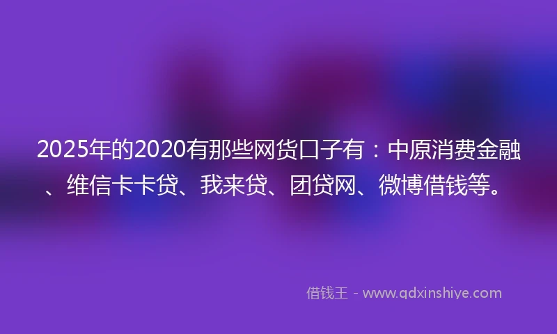 2025年的2020有那些网货口子有：中原消费金融、维信卡卡贷、我来贷、团贷网、微博借钱等。