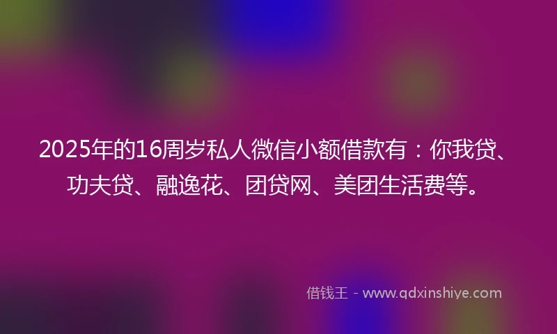 2025年的16周岁私人微信小额借款有：你我贷、功夫贷、融逸花、团贷网、美团生活费等。