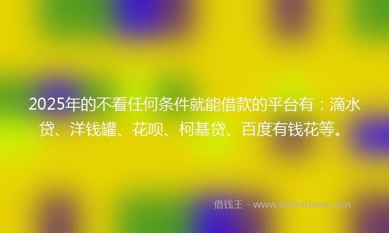 2025年的不看任何条件就能借款的平台有：滴水贷、洋钱罐、花呗、柯基贷、百度有钱花等。
