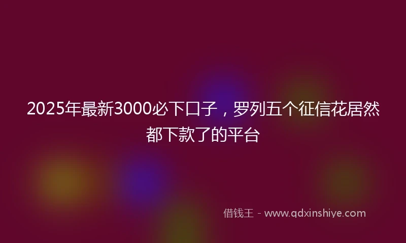 2025年最新3000必下口子，罗列五个征信花居然都下款了的平台