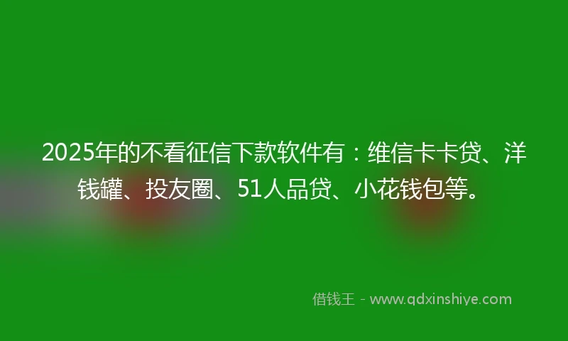 2025年的不看征信下款软件有：维信卡卡贷、洋钱罐、投友圈、51人品贷、小花钱包等。