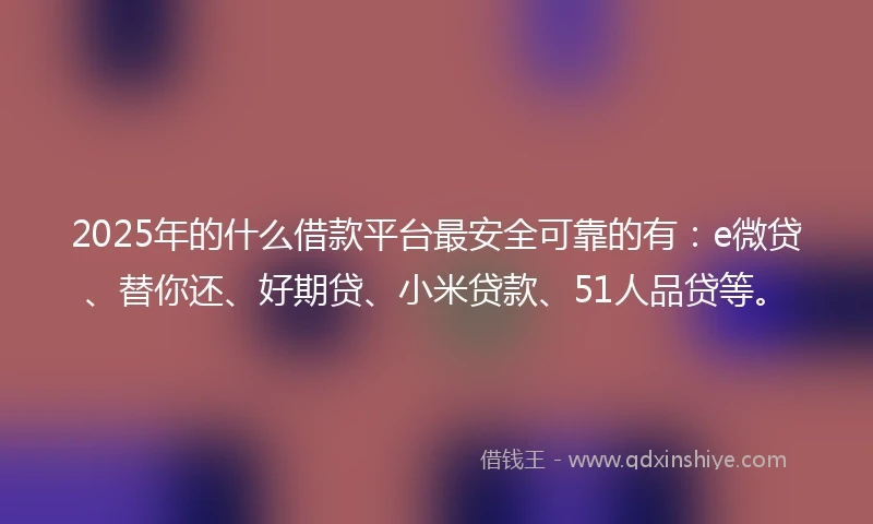 2025年的什么借款平台最安全可靠的有：e微贷、替你还、好期贷、小米贷款、51人品贷等。