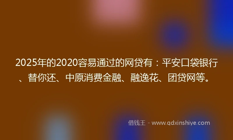 2025年的2020容易通过的网贷有：平安口袋银行、替你还、中原消费金融、融逸花、团贷网等。