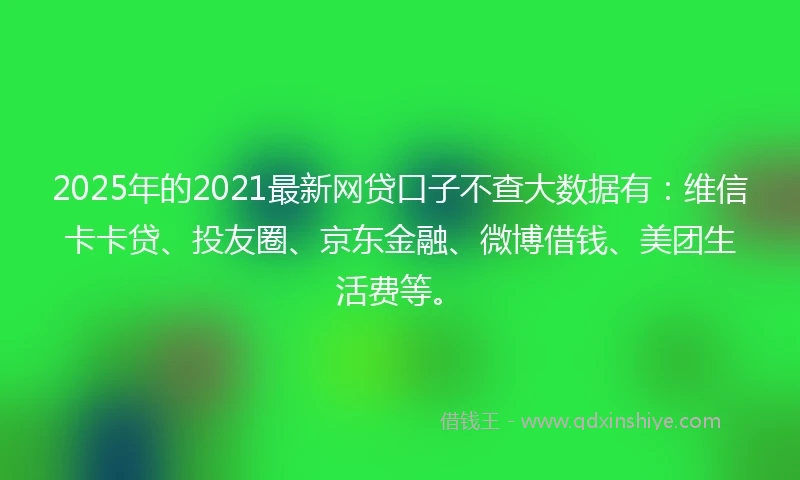 2025年的2021最新网贷口子不查大数据有：维信卡卡贷、投友圈、京东金融、微博借钱、美团生活费等。