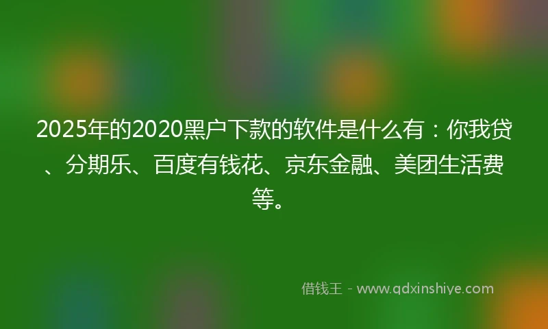 2025年的2020黑户下款的软件是什么有：你我贷、分期乐、百度有钱花、京东金融、美团生活费等。