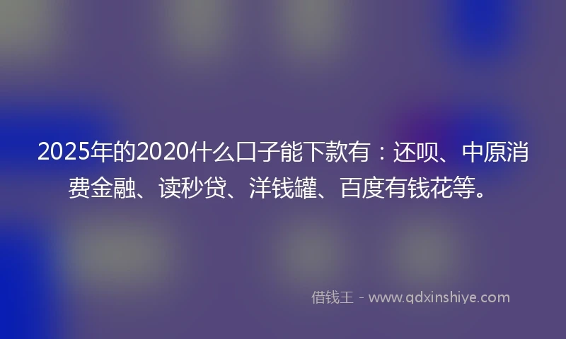 2025年的2020什么口子能下款有：还呗、中原消费金融、读秒贷、洋钱罐、百度有钱花等。