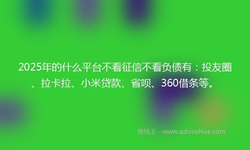2025年的什么平台不看征信不看负债有：投友圈、拉卡拉、小米贷款、省呗、360借条等。