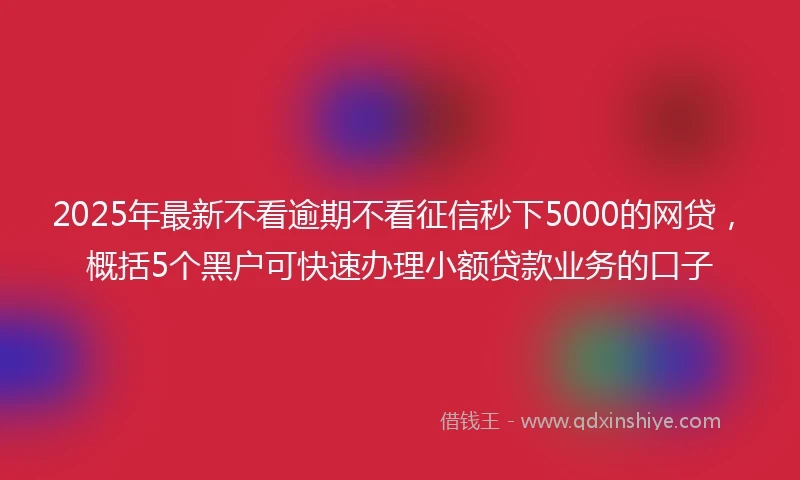 2025年最新不看逾期不看征信秒下5000的网贷，概括5个黑户可快速办理小额贷款业务的口子