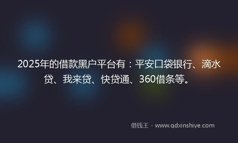 2025年的借款黑户平台有：平安口袋银行、滴水贷、我来贷、快贷通、360借条等。