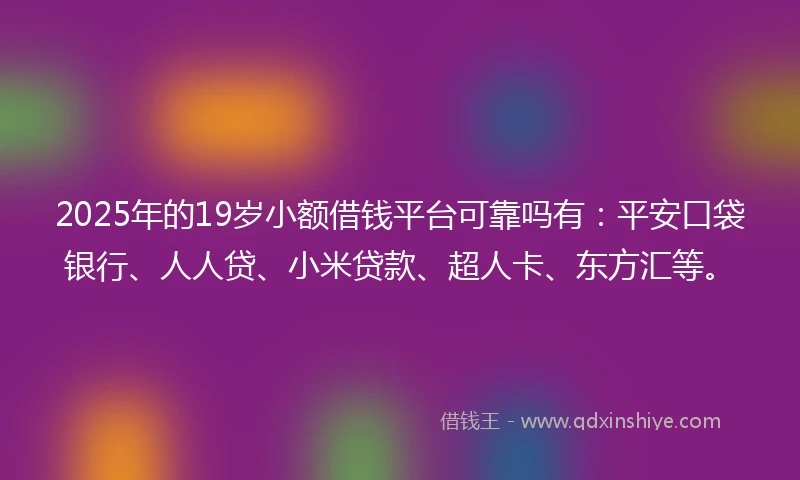 2025年的19岁小额借钱平台可靠吗有：平安口袋银行、人人贷、小米贷款、超人卡、东方汇等。