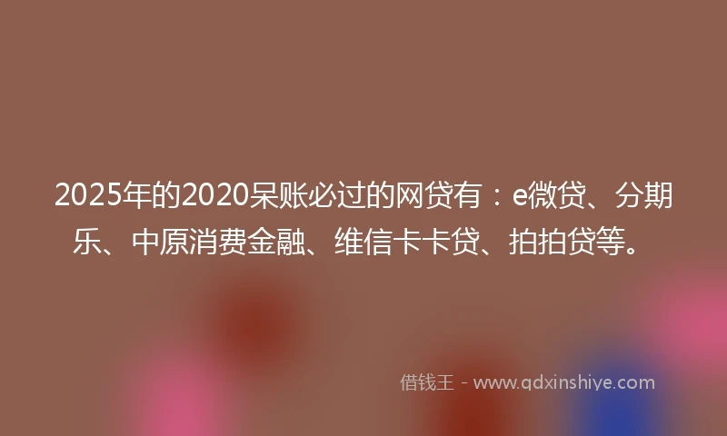 2025年的2020呆账必过的网贷有：e微贷、分期乐、中原消费金融、维信卡卡贷、拍拍贷等。