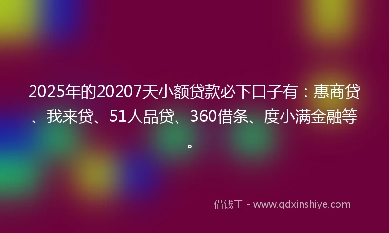 2025年的20207天小额贷款必下口子有：惠商贷、我来贷、51人品贷、360借条、度小满金融等。