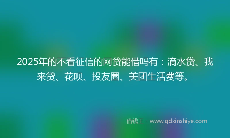 2025年的不看征信的网贷能借吗有：滴水贷、我来贷、花呗、投友圈、美团生活费等。