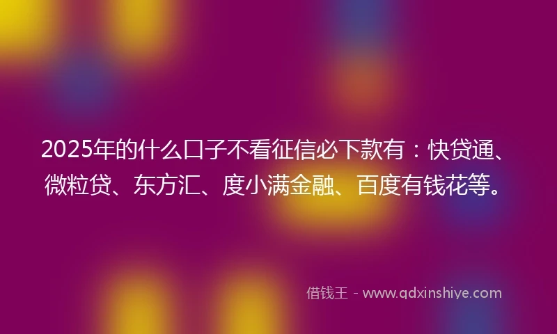 2025年的什么口子不看征信必下款有：快贷通、微粒贷、东方汇、度小满金融、百度有钱花等。