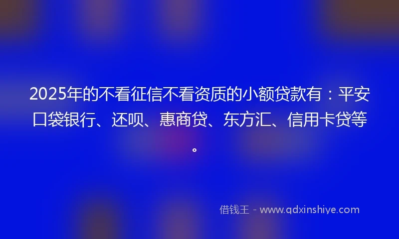 2025年的不看征信不看资质的小额贷款有：平安口袋银行、还呗、惠商贷、东方汇、信用卡贷等。