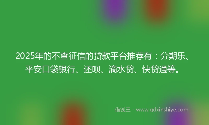 2025年的不查征信的贷款平台推荐有：分期乐、平安口袋银行、还呗、滴水贷、快贷通等。