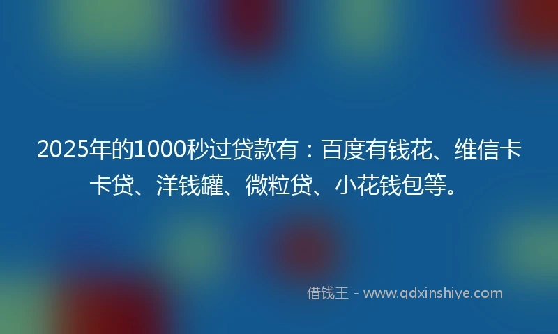 2025年的1000秒过贷款有：百度有钱花、维信卡卡贷、洋钱罐、微粒贷、小花钱包等。
