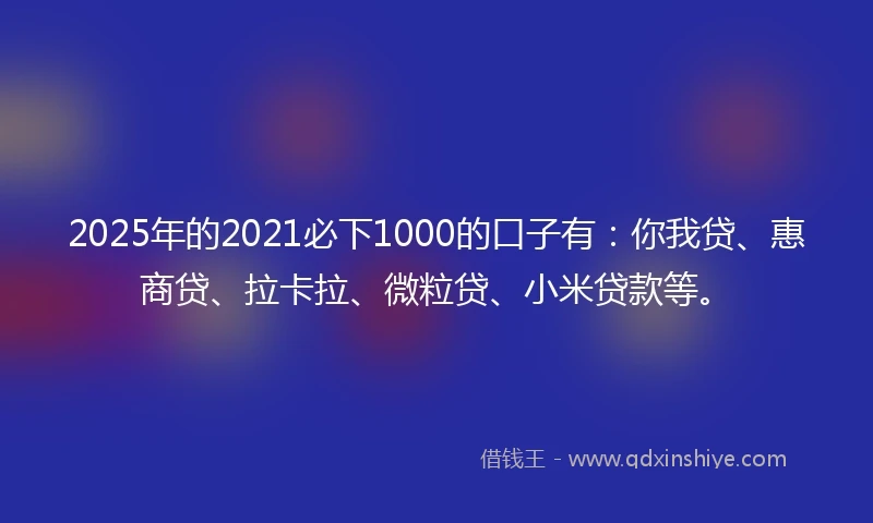 2025年的2021必下1000的口子有：你我贷、惠商贷、拉卡拉、微粒贷、小米贷款等。