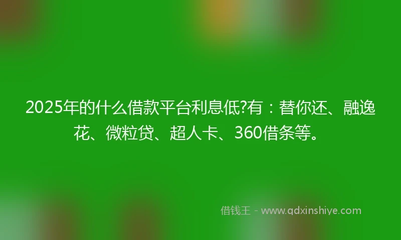 2025年的什么借款平台利息低?有：替你还、融逸花、微粒贷、超人卡、360借条等。