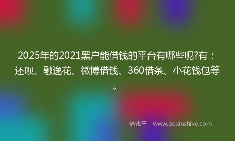2025年的2021黑户能借钱的平台有哪些呢?有：还呗、融逸花、微博借钱、360借条、小花钱包等。