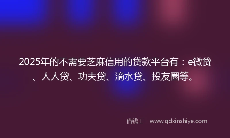 2025年的不需要芝麻信用的贷款平台有：e微贷、人人贷、功夫贷、滴水贷、投友圈等。