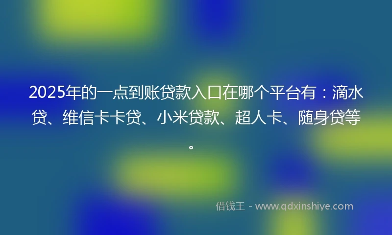 2025年的一点到账贷款入口在哪个平台有：滴水贷、维信卡卡贷、小米贷款、超人卡、随身贷等。