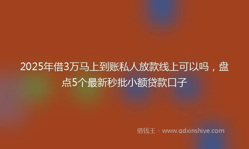 2025年借3万马上到账私人放款线上可以吗，盘点5个最新秒批小额贷款口子