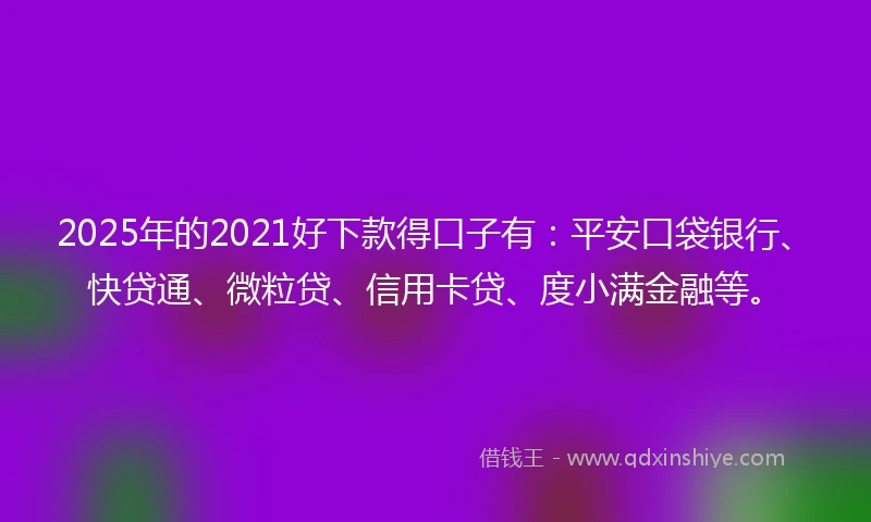 2025年的2021好下款得口子有：平安口袋银行、快贷通、微粒贷、信用卡贷、度小满金融等。