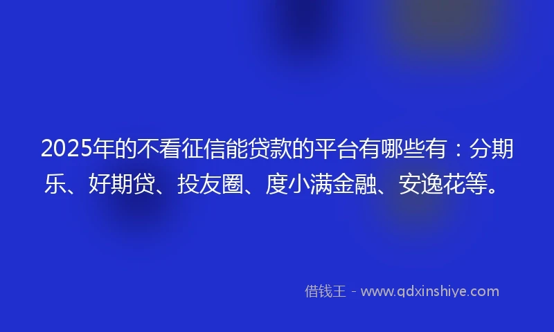 2025年的不看征信能贷款的平台有哪些有：分期乐、好期贷、投友圈、度小满金融、安逸花等。