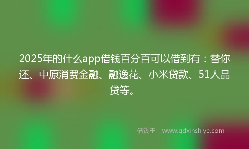 2025年的什么app借钱百分百可以借到有：替你还、中原消费金融、融逸花、小米贷款、51人品贷等。