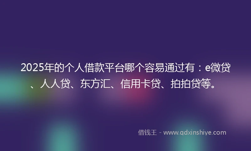 2025年的个人借款平台哪个容易通过有：e微贷、人人贷、东方汇、信用卡贷、拍拍贷等。
