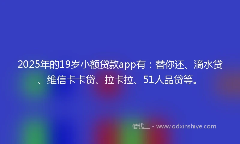 2025年的19岁小额贷款app有：替你还、滴水贷、维信卡卡贷、拉卡拉、51人品贷等。