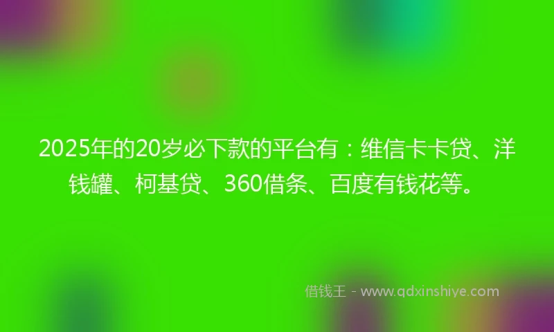 2025年的20岁必下款的平台有：维信卡卡贷、洋钱罐、柯基贷、360借条、百度有钱花等。