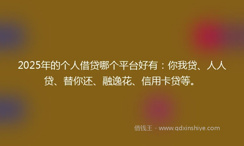2025年的个人借贷哪个平台好有：你我贷、人人贷、替你还、融逸花、信用卡贷等。