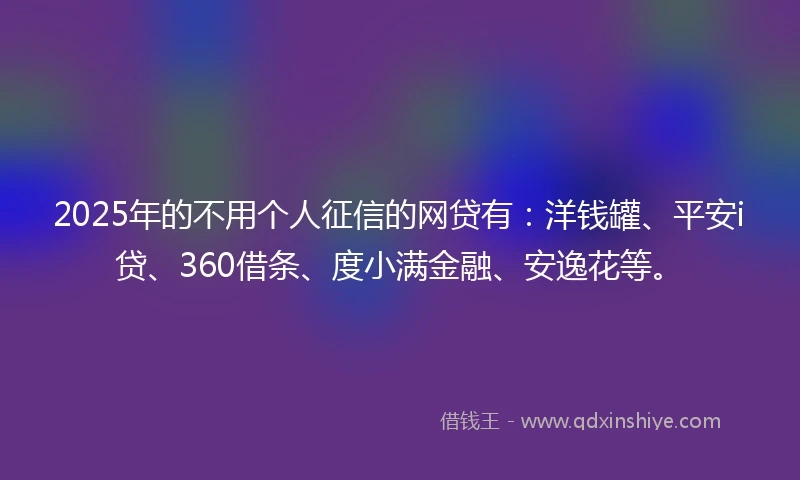 2025年的不用个人征信的网贷有：洋钱罐、平安i贷、360借条、度小满金融、安逸花等。