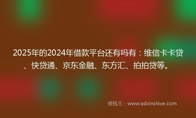 2025年的2024年借款平台还有吗有：维信卡卡贷、快贷通、京东金融、东方汇、拍拍贷等。