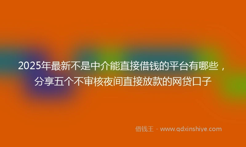 2025年最新不是中介能直接借钱的平台有哪些，分享五个不审核夜间直接放款的网贷口子