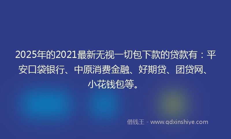2025年的2021最新无视一切包下款的贷款有：平安口袋银行、中原消费金融、好期贷、团贷网、小花钱包等。