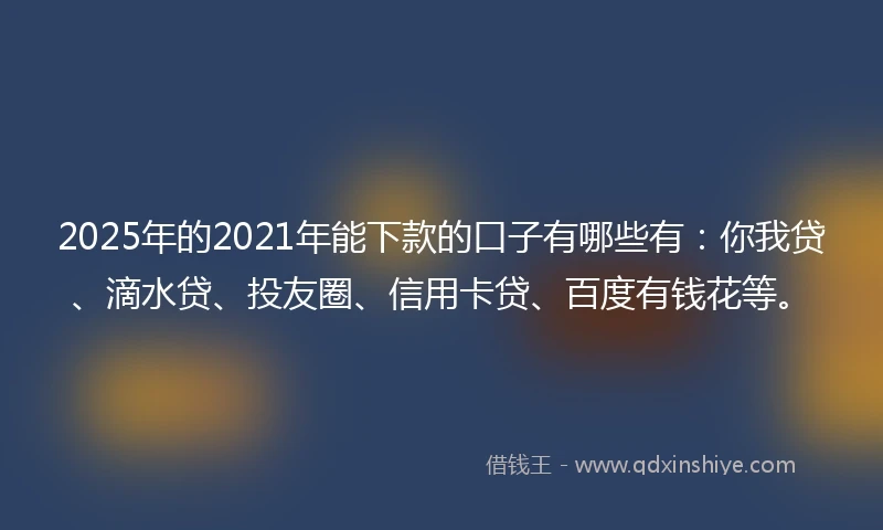 2025年的2021年能下款的口子有哪些有：你我贷、滴水贷、投友圈、信用卡贷、百度有钱花等。
