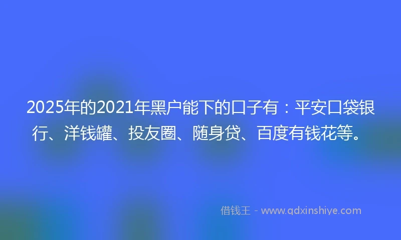 2025年的2021年黑户能下的口子有：平安口袋银行、洋钱罐、投友圈、随身贷、百度有钱花等。