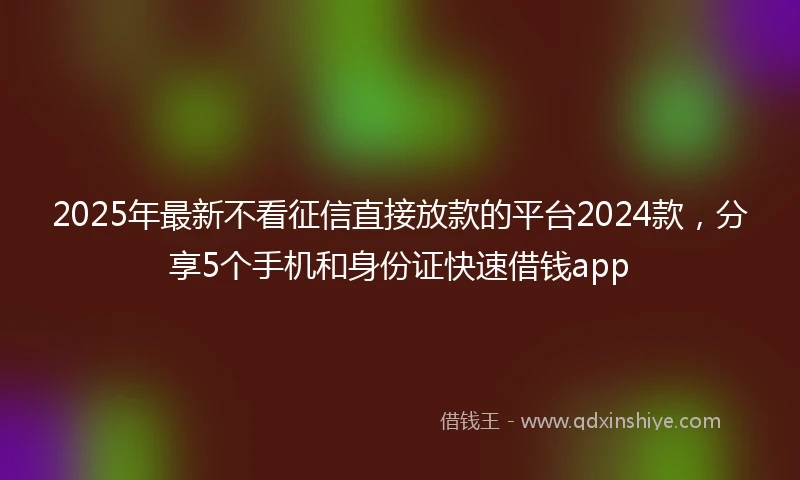 2025年最新不看征信直接放款的平台2024款，分享5个手机和身份证快速借钱app