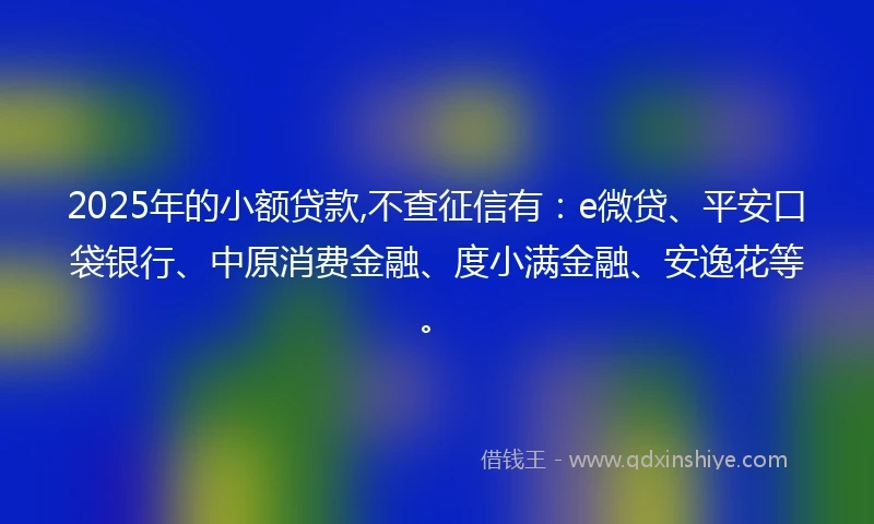 2025年的小额贷款,不查征信有：e微贷、平安口袋银行、中原消费金融、度小满金融、安逸花等。