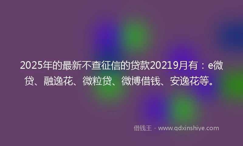 2025年的最新不查征信的贷款20219月有：e微贷、融逸花、微粒贷、微博借钱、安逸花等。