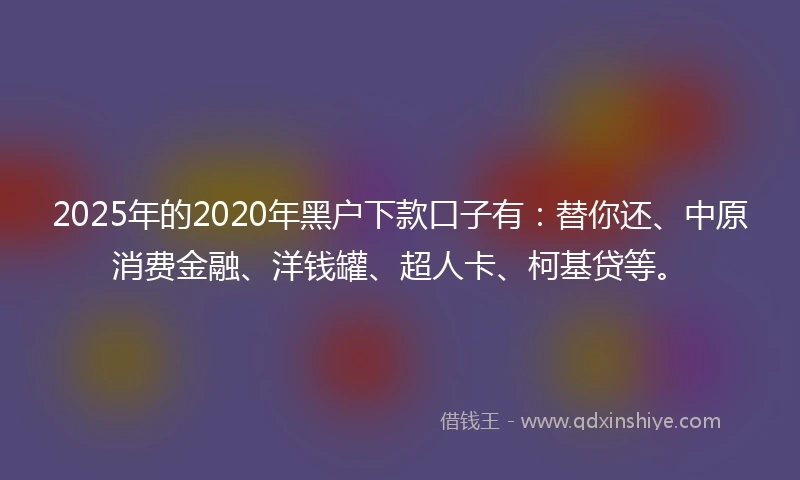 2025年的2020年黑户下款口子有：替你还、中原消费金融、洋钱罐、超人卡、柯基贷等。