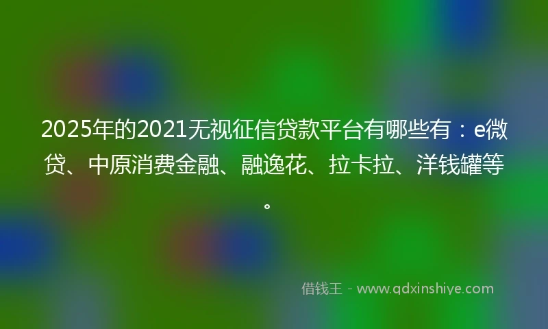 2025年的2021无视征信贷款平台有哪些有：e微贷、中原消费金融、融逸花、拉卡拉、洋钱罐等。